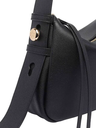 Tory Burch Romy Black Shoulder Bag With Adjustable Shoulder Strap In Grained Leather Woman