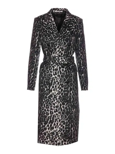 Tagliatore Long Leopard Print Coat With Belted Waist In Animal Print