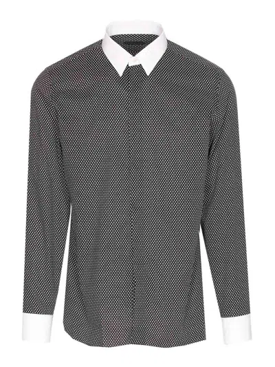 Tom Ford Cotton Shirt With Diamond Print And Contrast White Collar In Brown