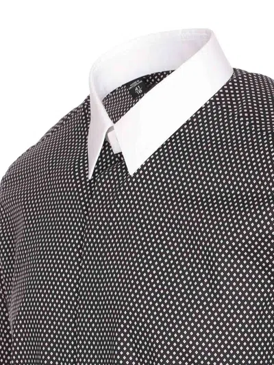 Tom Ford Cotton Shirt With Diamond Print And Contrast White Collar In Brown