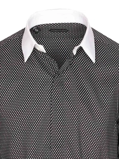 Tom Ford Cotton Shirt With Diamond Print And Contrast White Collar In Brown