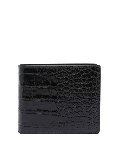 Tom Ford Crocodile Print Leather Wallet In Black