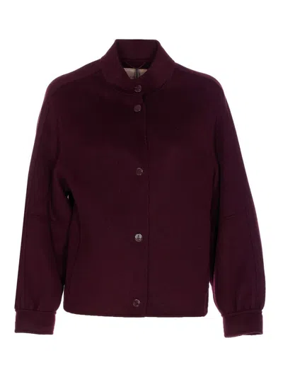 Twinset Double-faced Bomber Jacket With High Collar In Burgundy