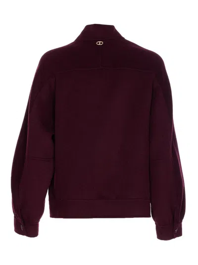 Twinset Double-faced Bomber Jacket With High Collar In Burgundy