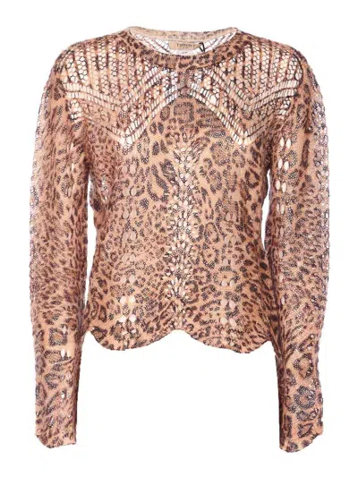 Twinset Sweaters Brown In Animal Print