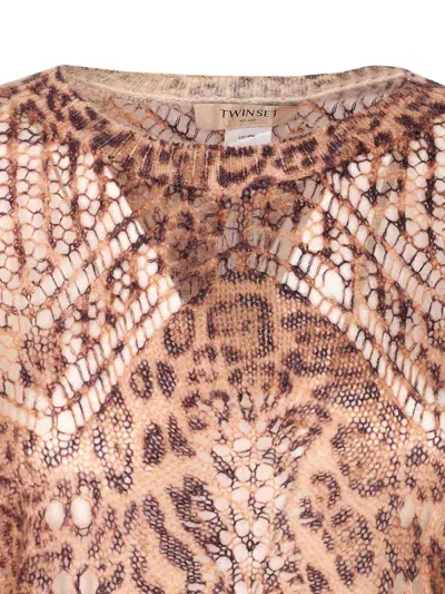 Twinset Sweaters Brown In Animal Print