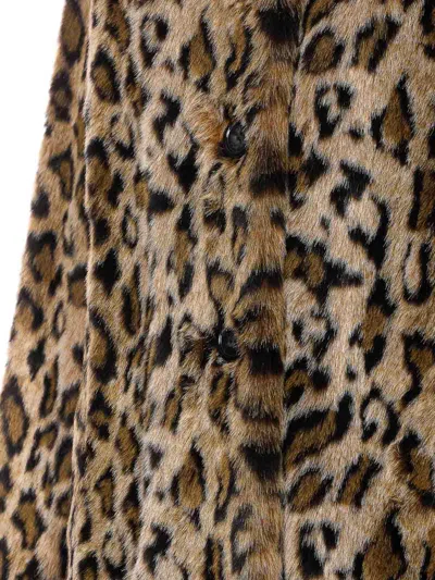 Twinset Brown Coat With Notched Collar And All-over Leopard Motif In Ecofur Woman In Brown