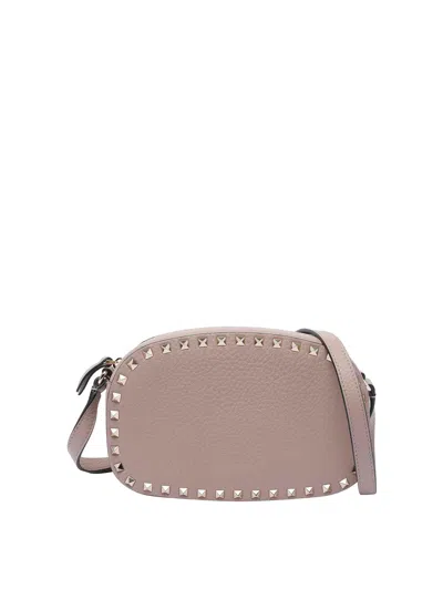 Valentino Chain Strap Studded Pebbled Texture Cross-body Bag In Nude