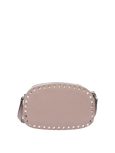 Valentino Chain Strap Studded Pebbled Texture Cross-body Bag In Nude