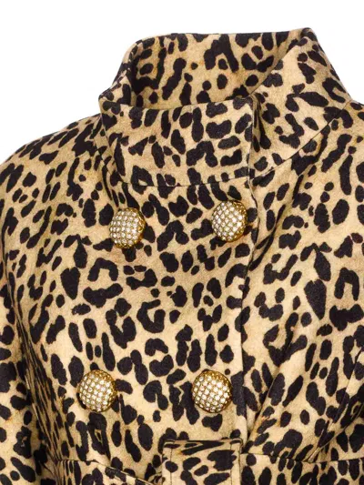 Valentino Leopard Print Double Breasted Coat With Belt In Brown