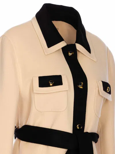 Valentino Ivory Black Single-breasted Coat In Nude