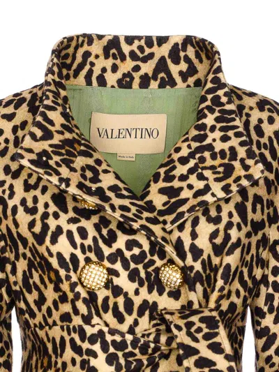 Valentino Leopard Print Double Breasted Coat With Belt In Brown
