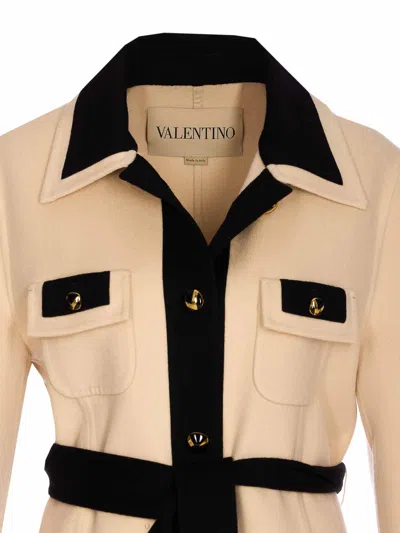 Valentino Ivory Black Single-breasted Coat In Nude