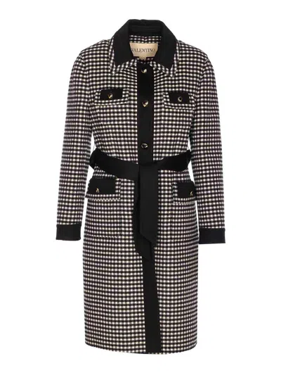 Valentino Womens Avorio Nero Gingham-pattern Wool And Cashmere-blend Coat In Brown