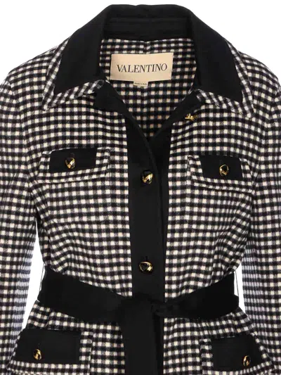 Valentino Womens Avorio Nero Gingham-pattern Wool And Cashmere-blend Coat In Brown