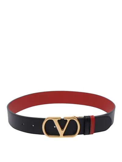 Valentino Adjustable Two-tone Reversible Belt With Gold-tone Buckle In Black