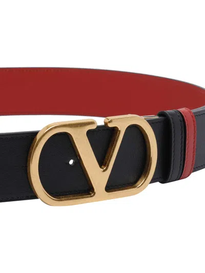 Valentino Adjustable Two-tone Reversible Belt With Gold-tone Buckle In Black