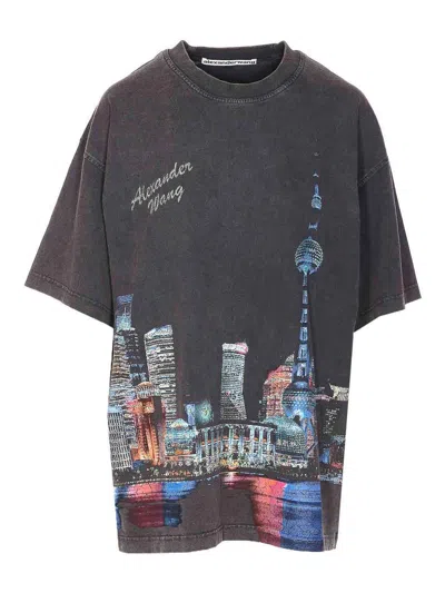 Alexander Wang Shanghai Skyline Graphic Rhinestone T-shirt In Multi