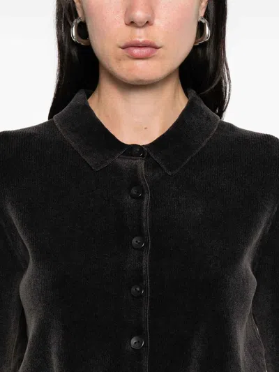 Alexander Wang Cotton-blend Chenille Cropped Polo Cardigan In Black