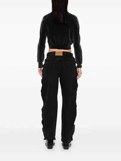 Alexander Wang Cotton-blend Chenille Cropped Polo Cardigan In Black