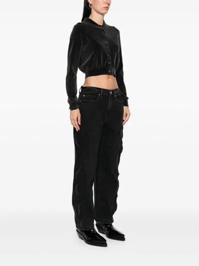 Alexander Wang Cotton-blend Chenille Cropped Polo Cardigan In Black