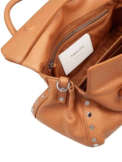 Zanellato Dotta Centauro S Hammered Leather Bag In Amaretto Brown In Brown