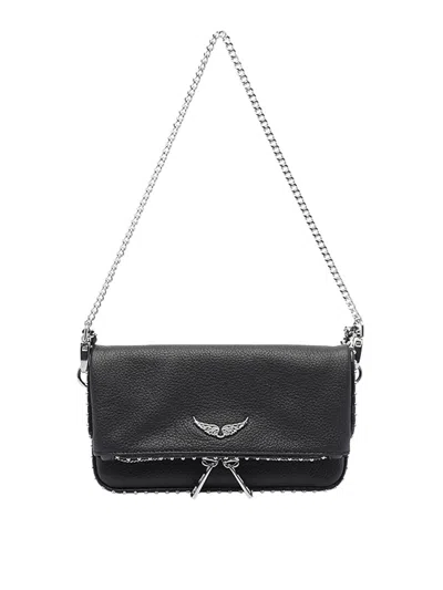 Zadig & Voltaire Rock Nano Studded Leather Shoulder Bag In Black