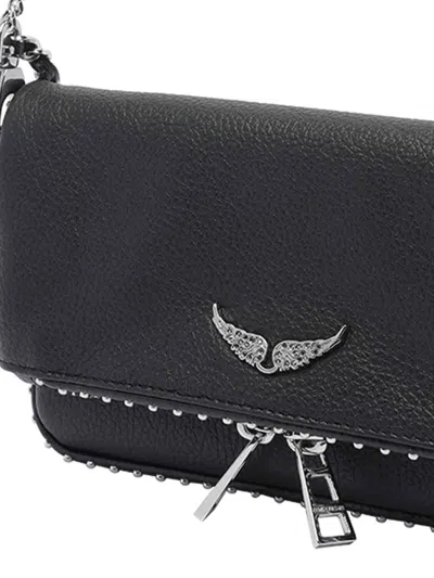 Zadig & Voltaire Rock Nano Studded Leather Shoulder Bag In Black