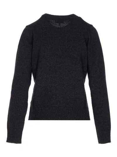 Ganni Playful Puppy Love Graphic Wool Blend Crewneck Sweater In Black