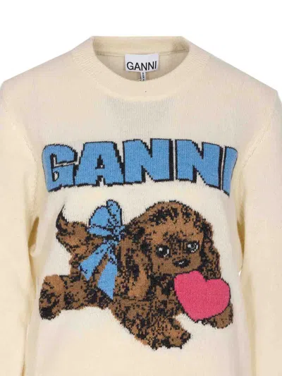 Ganni Womens Egret Puppy Round-neck Wool-blend Jumper Xs In White