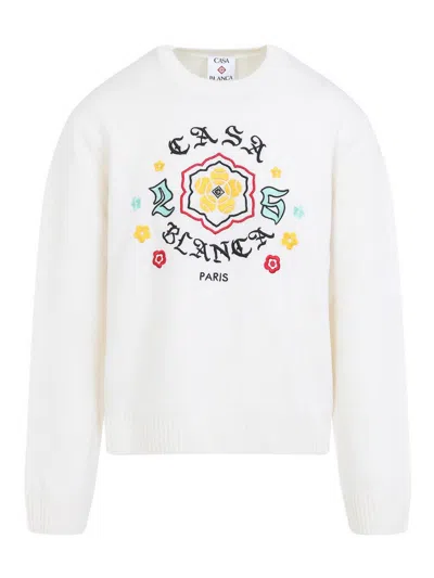 Casablanca Crewneck Sweater With Floral Embroidery In Multi