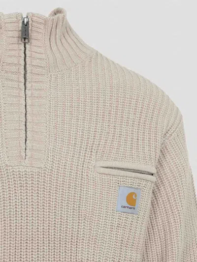 Carhartt Half-zip Knitted Pullover With Ribbed Texture In Neutral