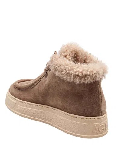 Agl Attilio Giusti Leombruni Fergus Suede Sneaker With Sheepskin Lining Taupe In Brown