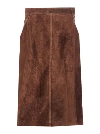Arma Button-front Midi Skirt In Brown