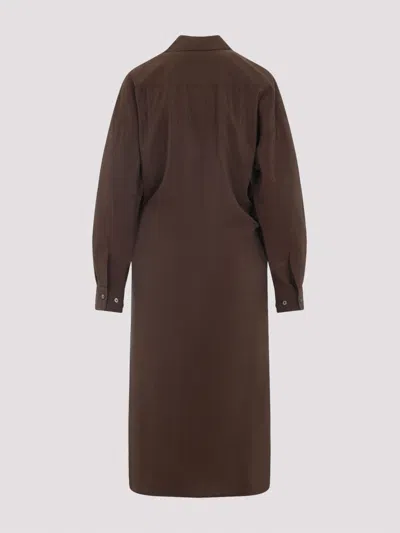 Lemaire Silk Midi Dress With Wrap-style Front And Shirt Collar In Brown