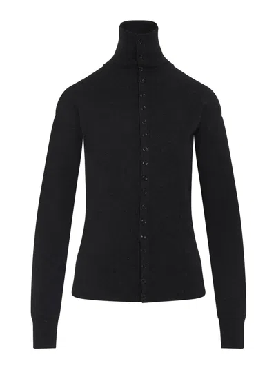 Lemaire High Neck Long Sleeve Button Cardigan In Black