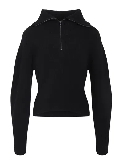 Lemaire High Collar Wool Sweater With Half-zip Closure In Black