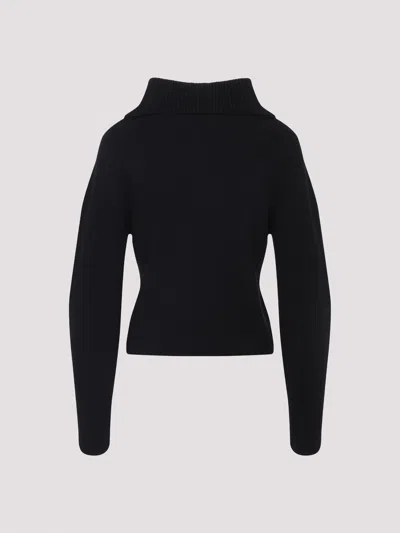 Lemaire High Collar Wool Sweater With Half-zip Closure In Black