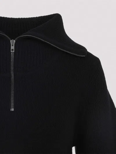 Lemaire High Collar Wool Sweater With Half-zip Closure In Black