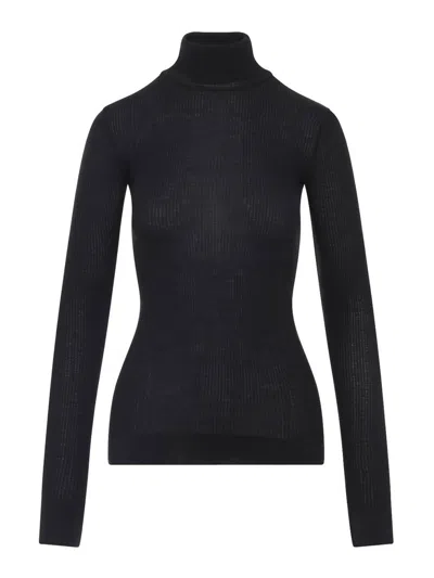 Lemaire Grey Solid Turtle Neck Top In Black