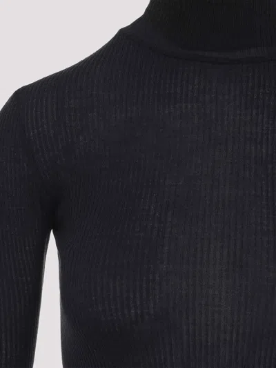 Lemaire Grey Solid Turtle Neck Top In Black