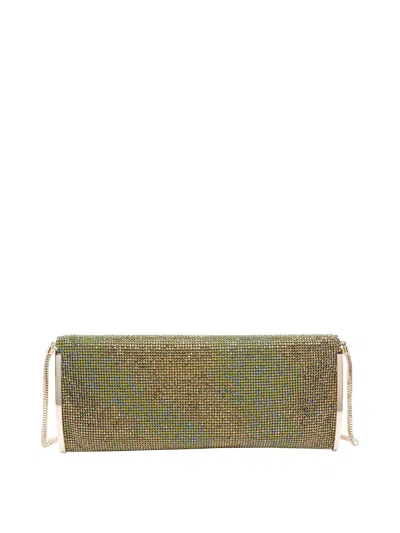 Benedetta Bruzziches Chain Strap Rectangular Shoulder Bag With Rhinestone Embellishment In Green