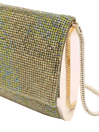 Benedetta Bruzziches Chain Strap Rectangular Shoulder Bag With Rhinestone Embellishment In Green
