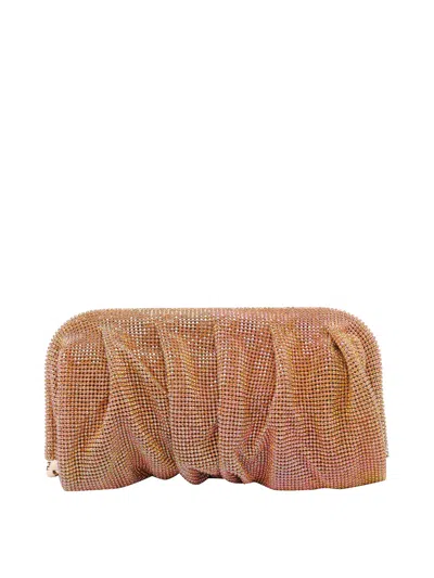 Benedetta Bruzziches Rectangular Rhinestone Ruched Clutch Bag In Orange
