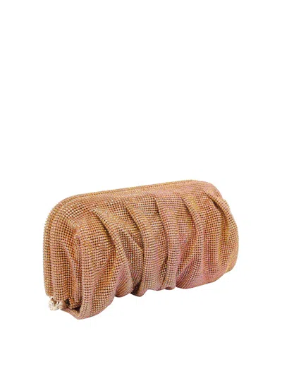 Benedetta Bruzziches Rectangular Rhinestone Ruched Clutch Bag In Orange