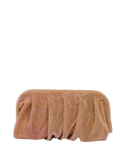 Benedetta Bruzziches Rectangular Rhinestone Ruched Clutch Bag In Orange