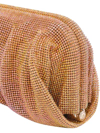 Benedetta Bruzziches Rectangular Rhinestone Ruched Clutch Bag In Orange