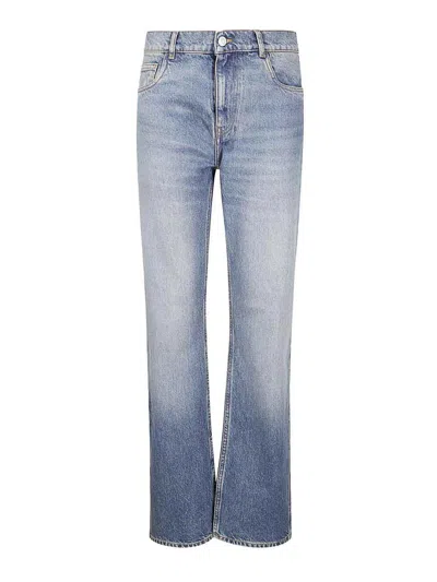Coperni Mid-blue Straight-leg Cropped Jeans With Leather Detail In Blue