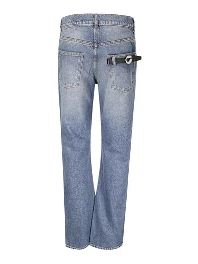 Coperni Mid-blue Straight-leg Cropped Jeans With Leather Detail In Blue
