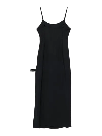 Coperni Midi Dress With Spaghetti Straps And Side Split In Black
